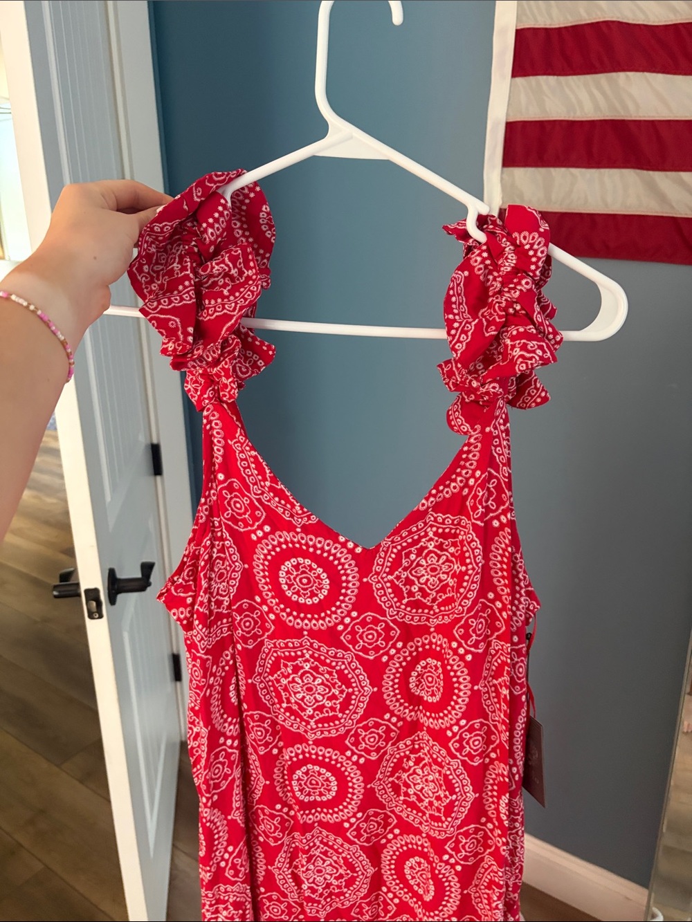 Vince Camuto Red and White Bandana-Print Sundress